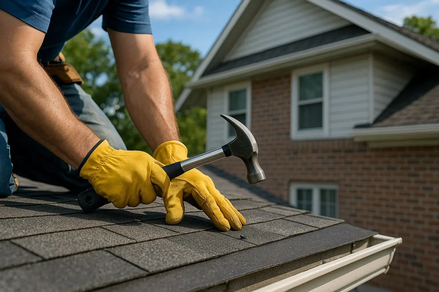 Roofer repairing shingles in Philadelphia