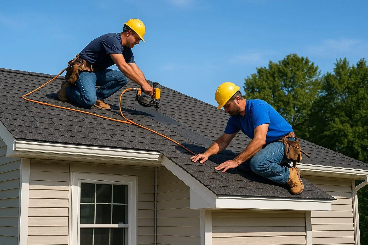 Roofers working on a Philadelphia roof