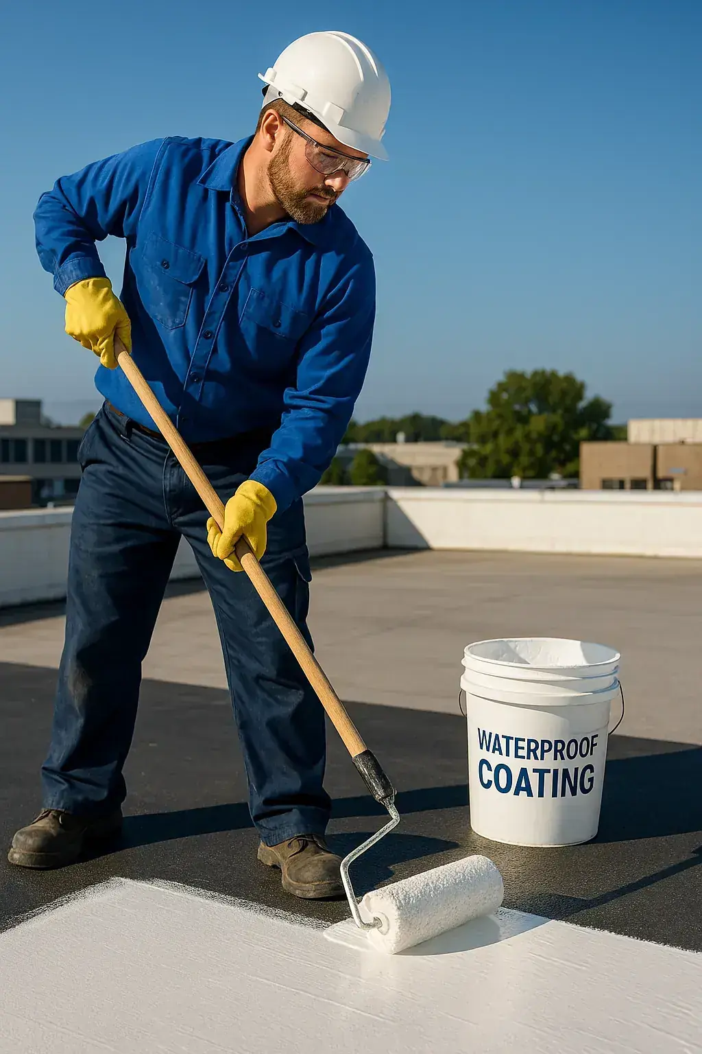 Technician applying roof coating in Philadelphia